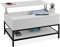 Relaxdays Couchtisch aufklappbar, mit Ablage, Wohnzimmertisch mit Stauraum, Holzoptik, HBT: 45,5x90x60 cm, weiß/schwarz