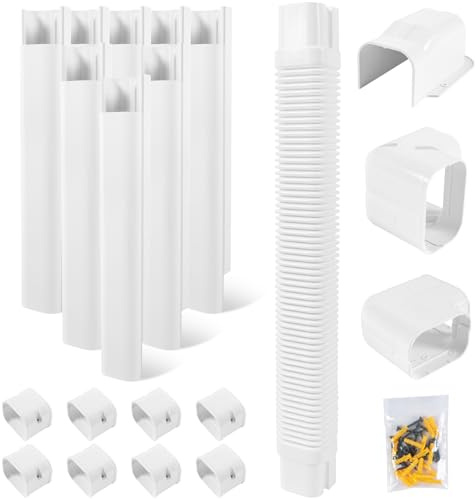 LyPrem 13.5FT Mini Split Line Set Cover 4 PVC for AC & Heat Pump (White) | Premium PVC & ABS, UV-resistant,for mini splits and central AC, snap-on for quick install, shields lines & extends AC life.