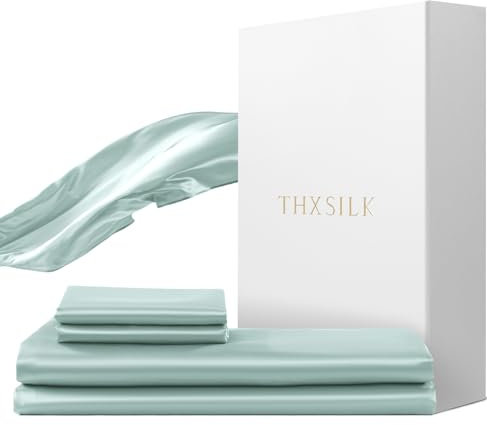 THXSILK Seidenbettwäsche Set 2 teilig,Bettbezug 155 x 220 cm und 80 x 80 cm Kissenbezug, Luxus Seide Bettwäsche Set, Super Weich und Glatt, Hellblau
