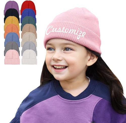Berretto ricamato personalizzato - Cappello da sci in maglia con risvolto personalizzato con nome o slogan, accessorio invernale unisex, Rosa, taglia unica