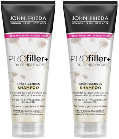 John Frieda Profiller+ Shampoo - Inhalt: 250 ml - Haartyp: fein, geschwächt - Stärkt die Haarstruktur in einer Anwendung - Silikonfrei (Packung mit 2)
