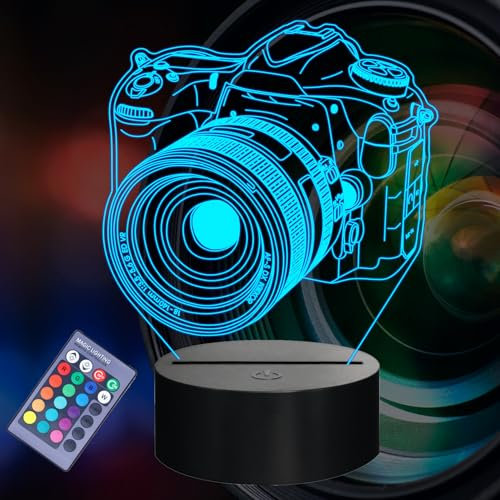 POSSHE Fotografen Geschenke für Männer, Kamera 3D Nachtlicht mit Fernbedienung, 16 Farben wechselnd, RGB Blinkmodus, dimmbar, Fotografie Geschenke Geschenke für Männer Frauen Weihnachten Dekor