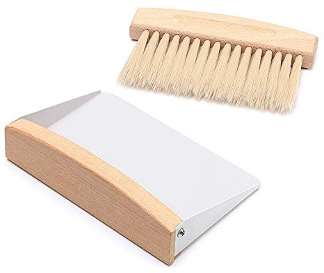 Nvzi Mini Kehrschaufel und Besen Set Holz Kleine Metall Kehrschaufel Natürliche Tischplatte Handliche Bürste zum Kehren