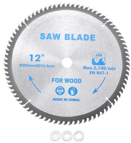 Kozelo Circular Saw Blade - [12 Inch x 80 Teeth x 1 Inch Arbor] Tungsten Carbide Tipped Table Miter Saw Blades with 1 Inch to 5/8 Inch 1/2 Inch 3/8 Inch Washer Adapters | Orange