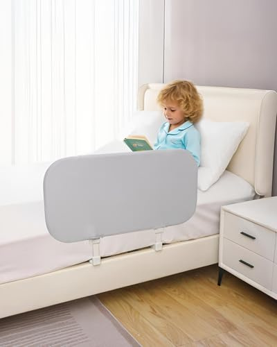 Grelife Reisebettgitter für Kleinkinder, 120 cm, faltbar, verstellbare Höhe, hohe Bettgitter für Doppelbett, Queen-Bett, schnelle Installation, tragbares Babybettgitter für Box, Plattform (grau)
