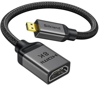 Silkland Micro HDMI to HDMI 2.1 Adapter, 8K@60Hz 4K@240/144/120Hz, eARC, HDR, Dolby Vision Atmos, HDCP, 48Gbps Compatible with Raspberry Pi 5/4, Camera, Portable, Monitor, TV