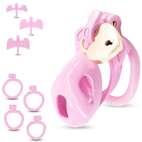BDSMAGE Peniskäfig mit 2 Schlösser,Chastity Cage Male mit Herzförmiges Schloss,Keuschheitskäfig Keuschheitsgürtel Sex Toyset Herren Penis Käfig mit 4 Cockringe extrem (Rosa, L)