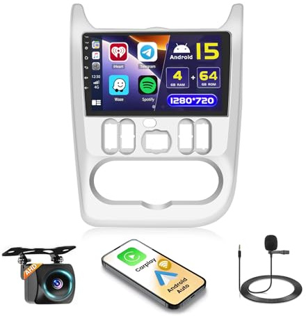 4+64G Autoradio für Renault Logan 1 Sandero 2009-2015 Largus Dacia Duster | Touchscreen Wireless Carplay Autoradio 2 DIN GPS Navi Bluetooth WiFi FM/RDS Rückfahrkamera DSP Lenkradsteuerung 4+64G