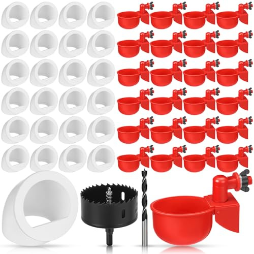Potchen 25 Sets Hühnerfutterstation und Wasserbecher-Kit, Wachtel- & Küken-Port-Futterspender und automatischer Hühnertränker mit Lochöffner, Bohrer, DIY Bewässerungsgerät für verschiedene Geflügel