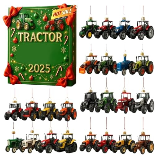 Kinder Adventskalender 2025 Mit Traktor, Adventskalender Traktor Modellbau, 24 Traktoren-Weihnachtsdekorationen, Countdown Für Winterurlaub, Party, Zuhause, Schaufensterdekoration
