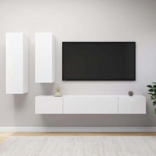 SKTQYQO Set Sospeso Mobile Porta TV Moderno in Legno Multistrato, Bianco, Ampio Spazio per Riviste e DVD, Facile da Pulire, Assemblaggio Richiesto, Design senza Tempo