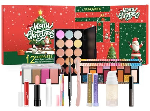 Kosmetik Adventskalender 2025,Make Up Weihnachtskalender Für Frauen,Kalender Weihnachten,Christmas Calendar,Makeup Set Mit Lippenstift,Lidschatten,Concealer,Rouge, Eyeliner,Augenbrauenstift