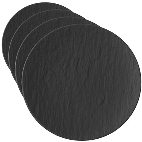 Villeroy & Boch – Manufacture Rock Bread Plate 16 cm, Slate Look, Black Plate, for Snacks, for Dining Tableware, Ceramic, Premium Porcelain (Pack of 4)