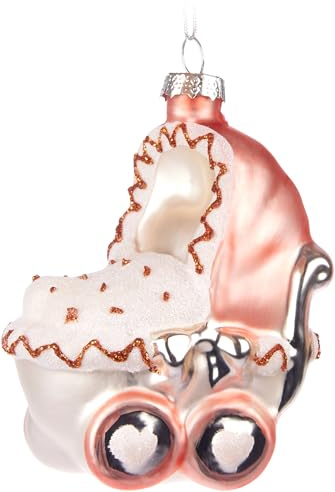 BRUBAKER Kinderwagen Rosa - Weihnachtskugel aus Glas - Handbemalt und Mundgeblasen - Baby Christbaumschmuck für Jungen und Mädchen - Christbaumkugel Figuren Weihnachtsdeko Anhänger - Deko Baumkugel