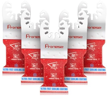 Pronese 5Pcs metal cutting multi tool blades Obsidian Carbide Oscillating Saw Multitool Blades with Titanium Carbo-Nitride (TiCN) Coating Teeth, Quick Release for Nails Bolts and Screws