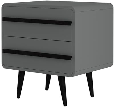 Chantal Nachttisch Grau/Schwarz, 51 x 39 x 54 cm, Nachtkommode mit 2 Schubladen, skandinavischer Beistelltisch aus Holzwerkstoff für Schlafzimmer und Wohnbereich