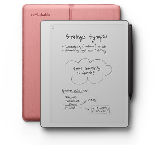 reMarkable Paper Pure with Marker Plus and Desert Pink Sleeve Folio | 10.3” paper tablet with black and white display, e-ink digital notebook for better thinking, writing, and reading
