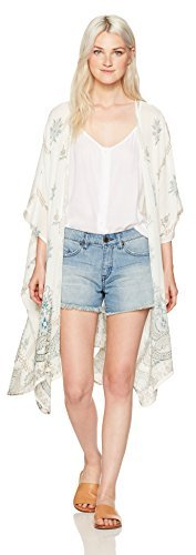 Angie Women's Printed Duster Kimono, Ivory, Medium