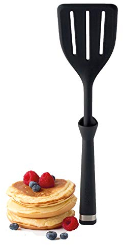 MASTRAD F19300 Spatule ajourée-Retourner-en Silicone-Ne Touche Pas Le Plan De Travail-Ne Raye Pas Les Casseroles-Noir