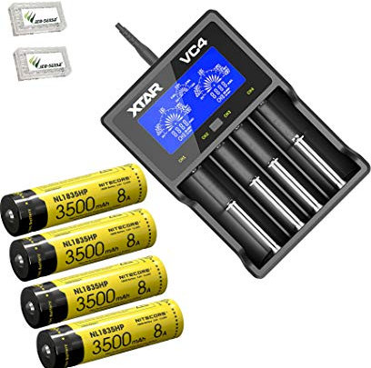 Combo: XTAR VC4 Digital Charger w/4x NL1835HP Batteries +2x Free Eco-Sensa Battery Cases