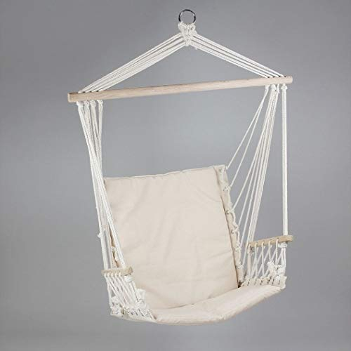 Hängesessel aus 100% Baumwolle mit Polster, beige, belastbar bis 120kg, Hängestuhl, Hängeschaukel