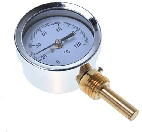 Aqbau® Bimetall Thermometer 63mm Zeigerthermometer 0°C - 120°C inkl Tauchhülse 1/2 Radial-Zeigerthermometer anlegethermometer thermometer heizung für Heizsysteme