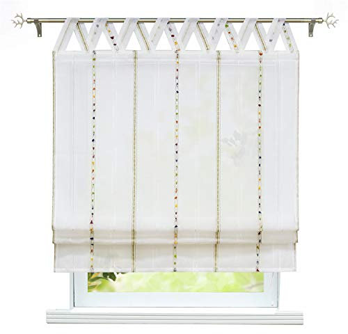 ESLIR Raffrollo mit Schlaufen Gardinen Wohnzimmer Raffgardinen Transparent Modern Vorhänge mit bunten Knäuel Leinen V-Schlaufen BxH 80x140 cm 1 Stück
