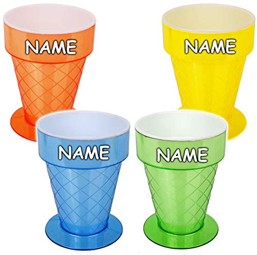 alles-meine.de GmbH 4 Stück Bunte Eisbecher - 3D Effekt Waffel Optik - inkl. Name - 300 ml - Dessertschale/große Schale mit Fuß/Becher mit Ständer - aus Kunststoff/Plasti..