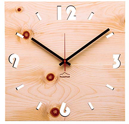huamet Holz Wanduhr DUHRCHBRUCH aus Zirbe, eckig - einzigartiges Design, geräuschlos ohne Ticken - Qualitätsprodukt Made in Südtirol - CH41-A-1604