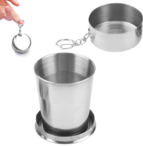 Tasse Pliable en Acier Inoxydable,tasse pliable,Tasse Rétractable Pliante, verre pliable,Mug à café portable, gobelet pliable en acier inoxydable tasse pliable mug de voyage avec mousqueton,150ml