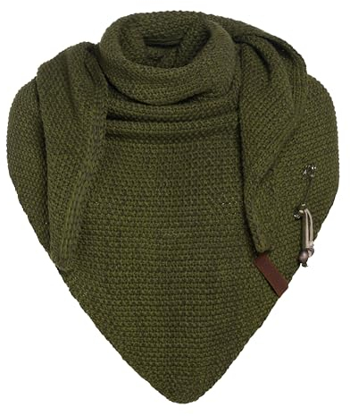 KNIT FACTORY - Dreiecksschal Coco - Damen Strickschal mit Wolle - Umschlagtuch für den Herbst und Winter - Winterschal - Dreieckstuch - Hochwertige Qualität - XXL Schal - 190 x 85 cm - Moosgrün/Khaki