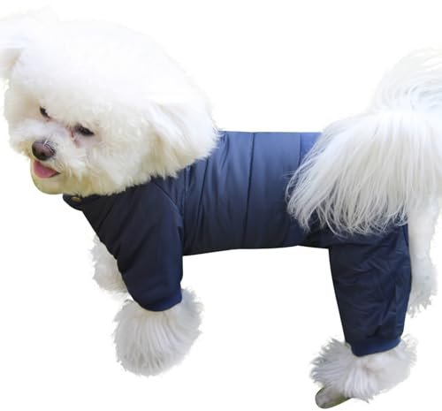JoyDaog Hundemantel mit Fleece-Futter und abnehmbarer Kapuze und abnehmbaren Hinterbeinen, warme Welpenjacke im Winter (Blau XS)