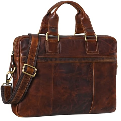 STILORD 'Andrew' Sacoche pour Ordinateur Portable en Cuir Véritable Sac Messager Sac Bandoulière Sac à l'Épaule Vintage, Couleur:Florida - Marron