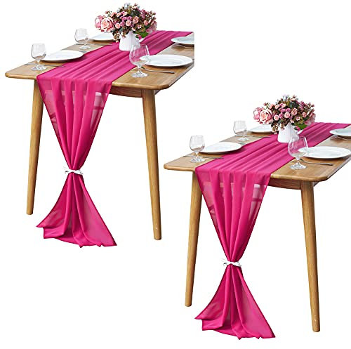 2 caminos de mesa de gasa fucsia de 29 x 120 pulgadas para decoración romántica de boda, despedida de soltera y baby shower, cumpleaños, decoración rústica de fiesta