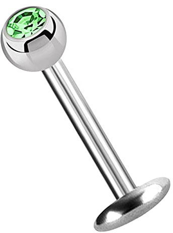 Modern Nature Piercing-Schmuck Titan Labret Lippenstecker 4 mm Platte in 1,2 x 4 mm + Kugel mit Stein in hellgrün