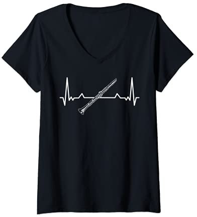 Damen Musikinstrument Heartbeat I Lustiges Klarinetten T-Shirt mit V-Ausschnitt