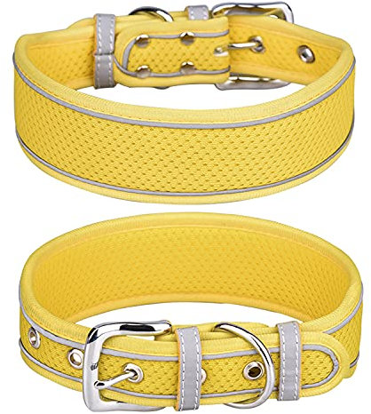 haoyueer Großes Hundehalsband, Netzgewebe, atmungsaktiv, weich gepolstert, reflektierend, für mittelgroße und große Hunde (M, gelb)