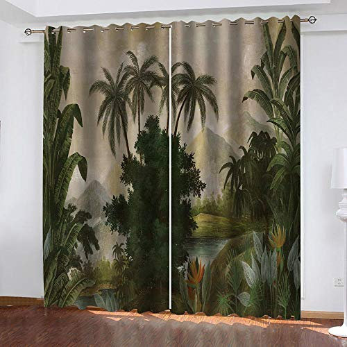 XDJQZX Rideaux Occultants Chambre 3D Plantes De La Forêt Tropicale Imprimé Rideau À Oeillets, Salon Et Chambre Enfant Décoration De Fenêtre 200 X 200 Cm 2 Panneaux, Isolant Thermique Et Phonique