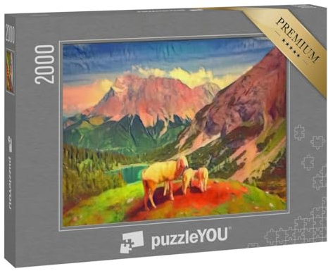 puzzleYOU: Puzzle 2000 Teile „im Kunst-Stil von Franz Marc - Seebensee und Coburger Hütte - Puzzle-Kollektion Künstler & Gemälde“