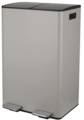 Spirella Mülleimer Mülltrennsystem 60 L (2x30 Liter) mit Inneneimer große Abfallbehälter Abfalleimer Treteimer Edelstahl Absenkautomatik - Taupe