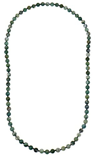 ELEDORO Edelstein Perlenkette Collier endlos geknotet 8mm 80cm lang Moosachat