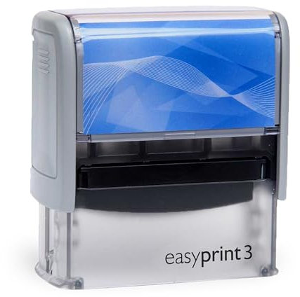 Selbstfärbender Stempel easyprint 3 blau – personalisierbarer Firmenstempel, Namensstempel, Adressstempel oder sonstiger Textstempel – Abdruck ca. 58x22 mm mit bis zu 5 Zeilen