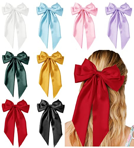 Hair Bows for Women Girls 8 PCS Hair Ribbon Bow Hair Clips with Long Tails Vintage Hair Accessories for Women Mothers Day Gifts