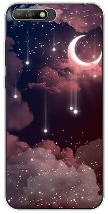 KARTXITAI Hülle Kompatibel mit Huawei Y6 2018, Stoßfeste Schutzhülle mit Weiche Silikon Bumper Case Handyhülle Anti-Kratzt Transparent Rückseite - Sterne,Mond,Wolken,Himmel
