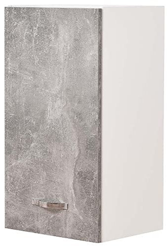 Shally Dogan Pensile da Cucina a Parete, Armadio Sospeso in Legno con Anta Singola 1 Ripiano e 2 Scomparti, Armadietto da Muro Spazioso e Resistente, Dimensioni 40 x 32 x 72H cm … (Grigio Cemento)