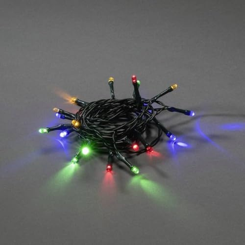 Konstsmide LED Lichterkette, mit an/aus Schalter, 6h Timer, 10 bunte Dioden, batteriebetrieben, Innen, grünes Kabel, 2 x AA 1.5V (exkl.) - 1407-500