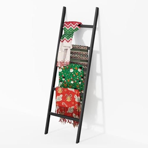 WTZ Blanket Ladder, 5-Layer Towel Racks, Blanket Holder with Anti-Slip Construction Home Decor, Decorative Blanket, Quilt, Towel, Scarf Ladder Shelves for Livingroom, Bedroom, Bathroom, Black