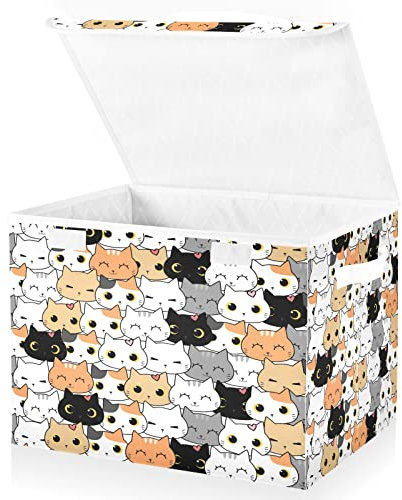 Mnsruu Storage Boxes with Lids, Cute Cats Kitten Large Storage Basket Organizer Shelves Cube Bin Toy Clothes Underbed