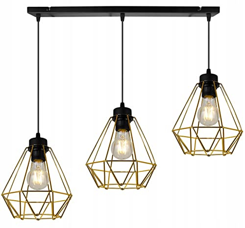 Light-Home Corral Retro Lampe - Hängelampe Hängeleuchte - Deckenlampe Industrial für Wohnzimmer Schlafzimmer und Esszimmer - Pendelleuchte Vintage aus Metall - 3 - Flammig Lang - Schwarz und Gold