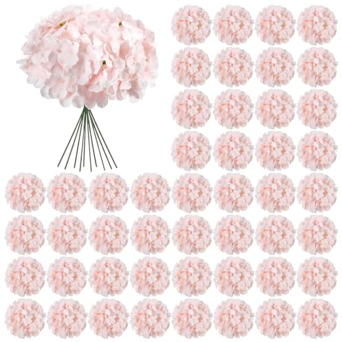 Auihiay 64pcs Hydrangea Artificial Flowers, Pink Hydrangea Flowers for DIY Wedding Centerpiece Baby Shower Home Party Decor